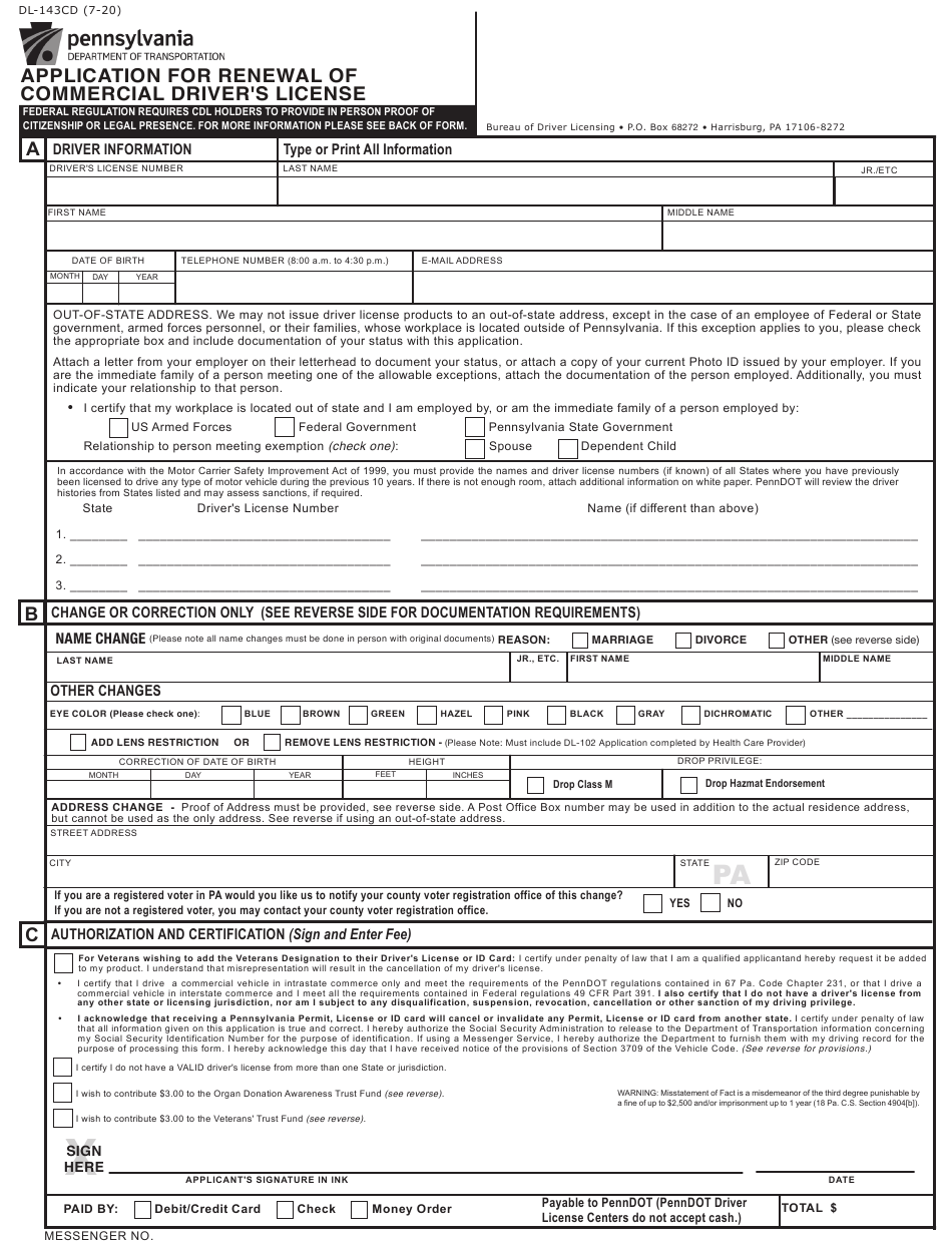 Commercial Driver License Application Form Dl 44C Form - wmpasee